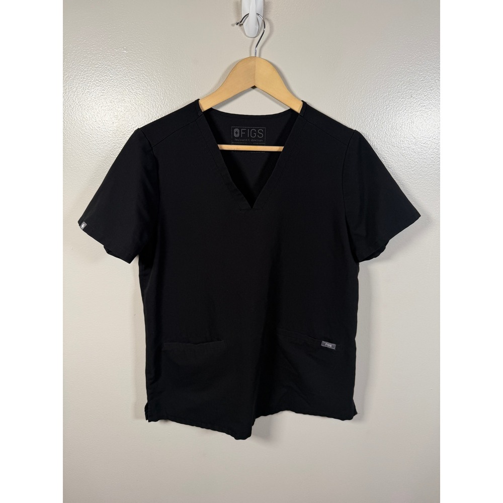 FIGS Casma Scrub Top Medium Black Three-Pocket Short Sleeve V-Neck Nurse Medical